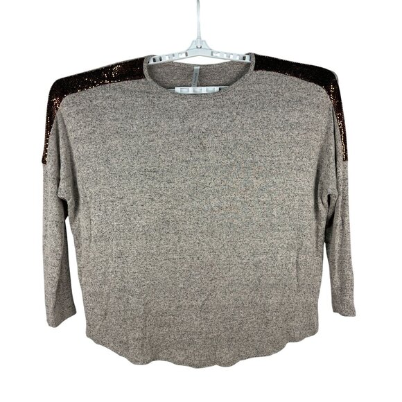Acting Pro Size XL Heather Gray Sweater With Sequin Shoulder Detail - Picture 1 of 4